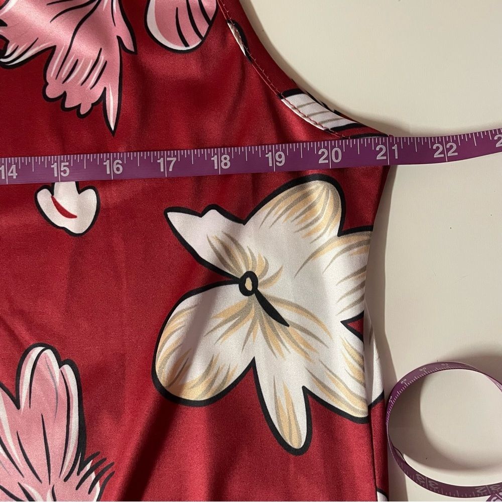 Sleeveless Floral Keyhole Dress - Red Pink - Picture 11 of 12